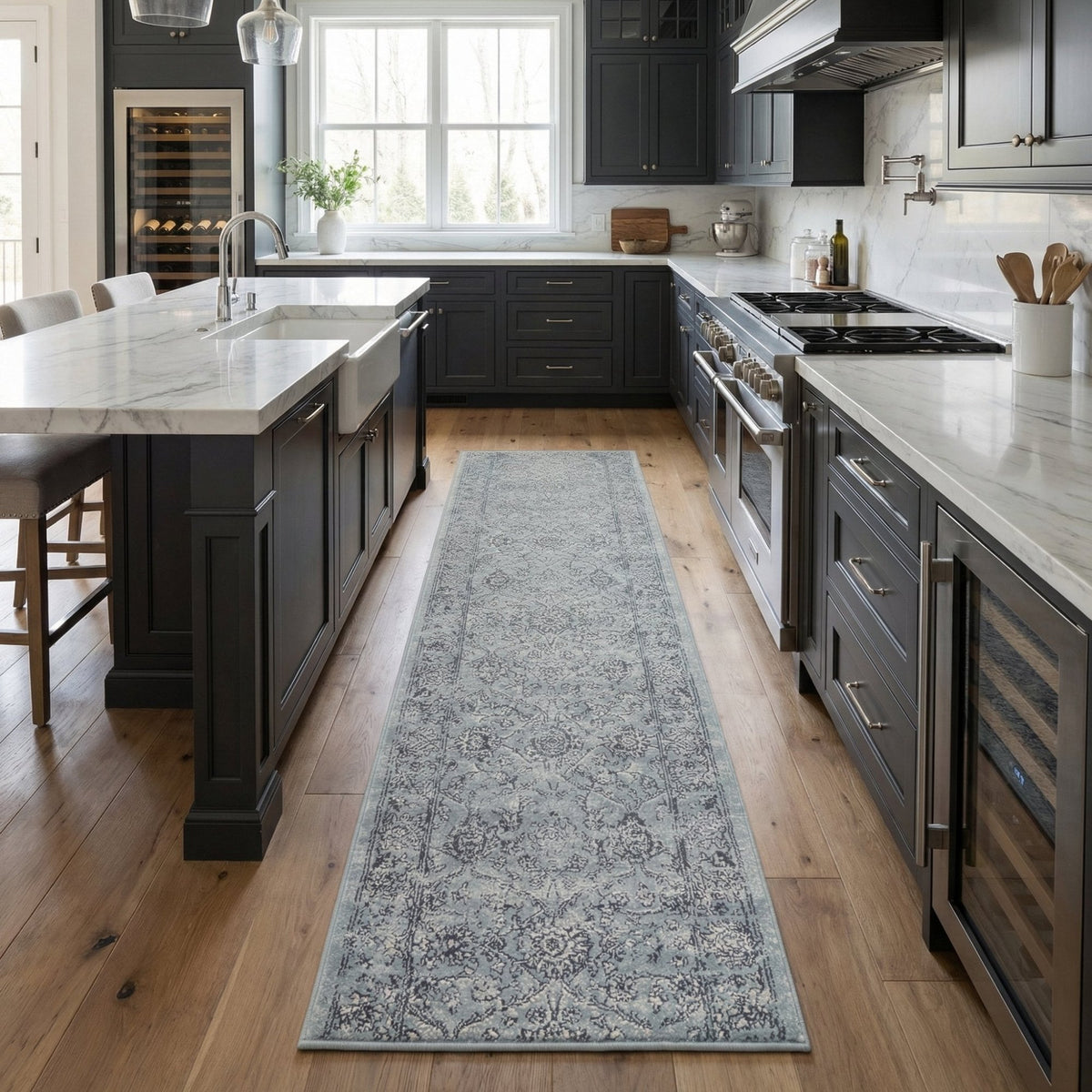 Ancient Garden Steel Blue/Cream 57136-4646 Kitchen Runner