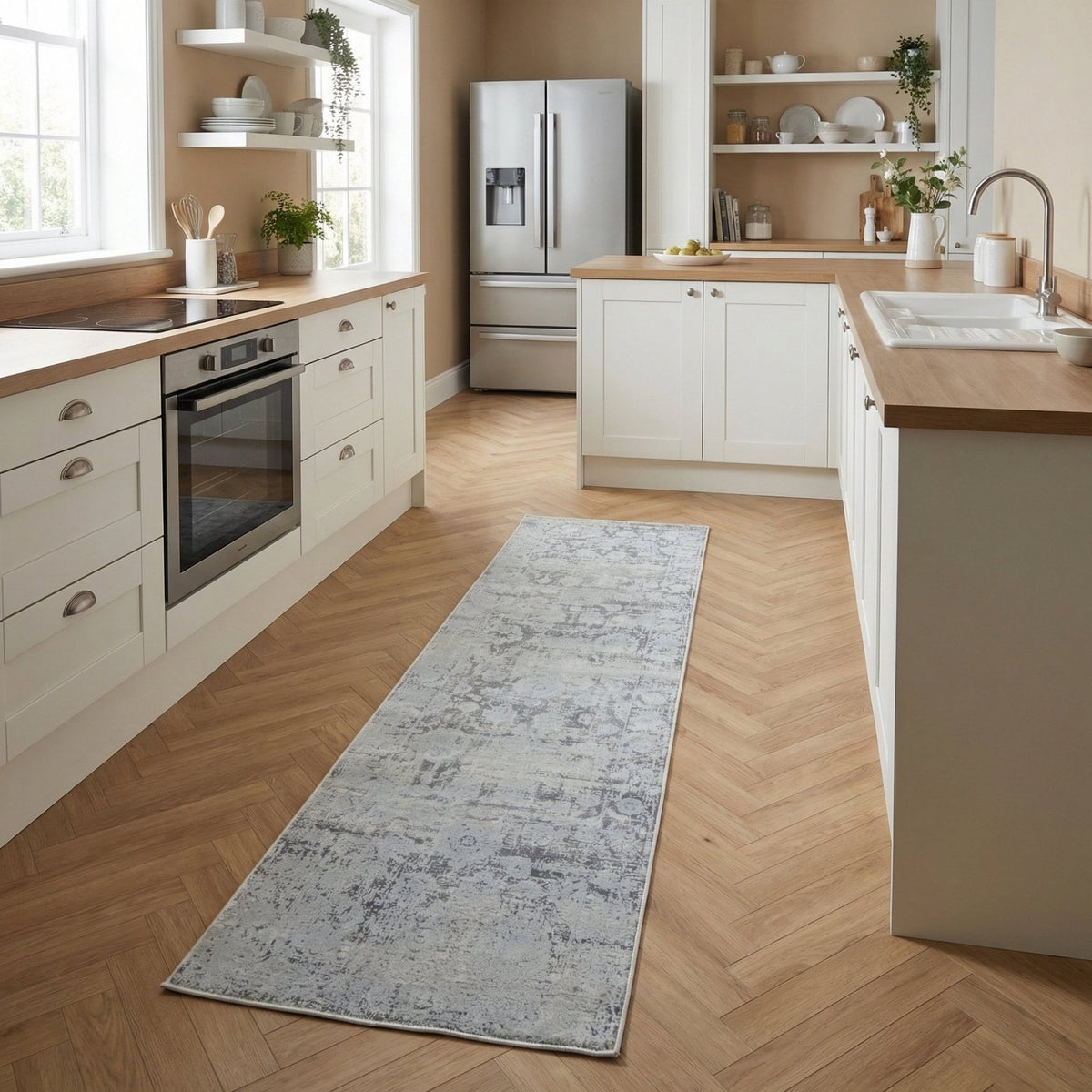 Castilla Cream/Silver 3530-109 Kitchen Runner