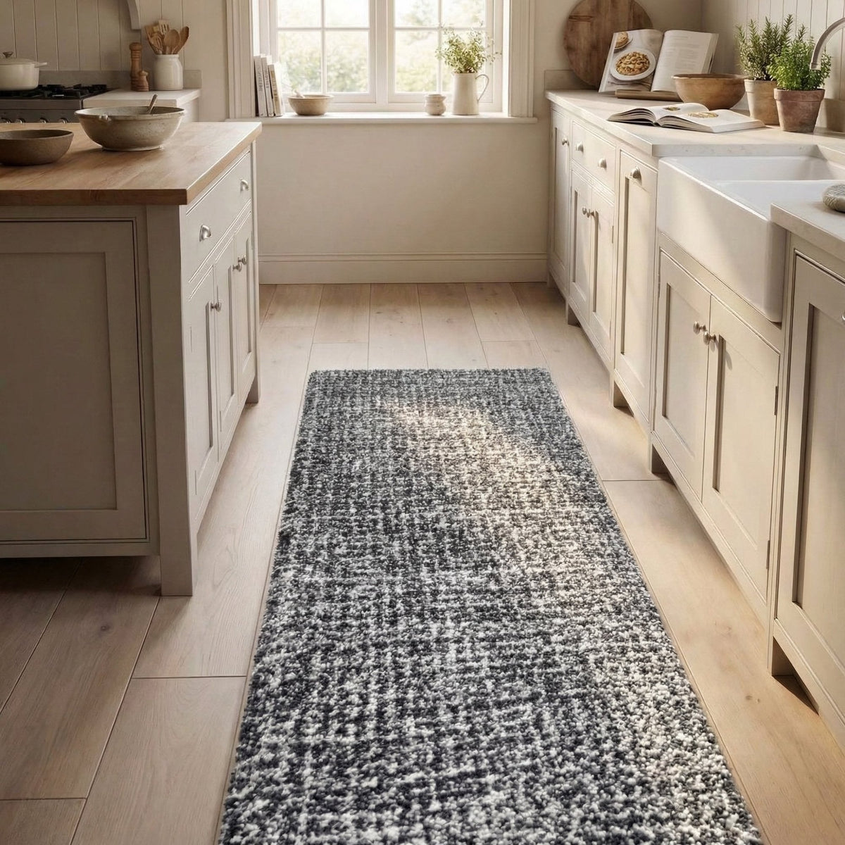 Mehari Dark Gray/Ivory 23160-8268 Kitchen Runner