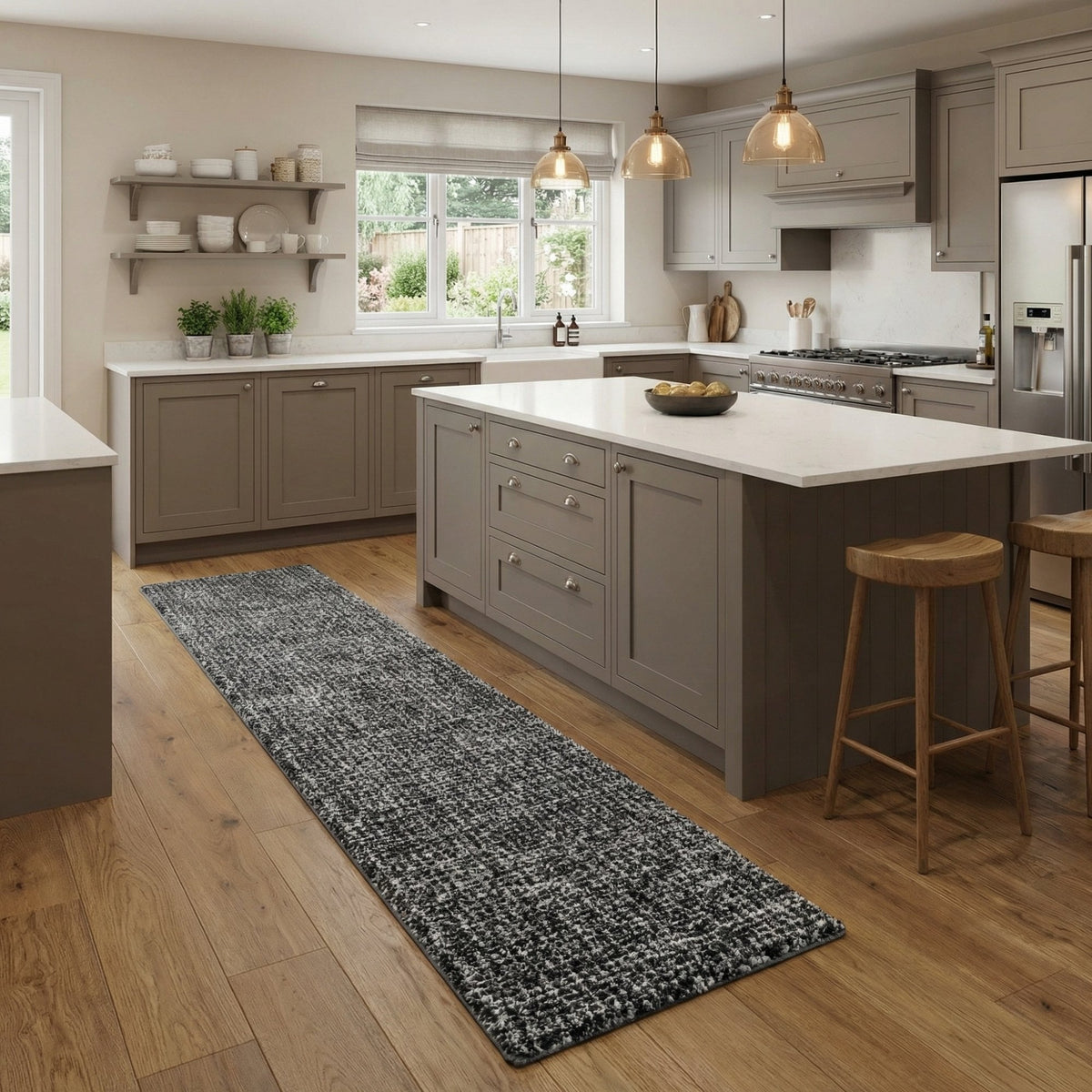 Mehari Dark Gray/Ivory 23160-8268 Kitchen Runner