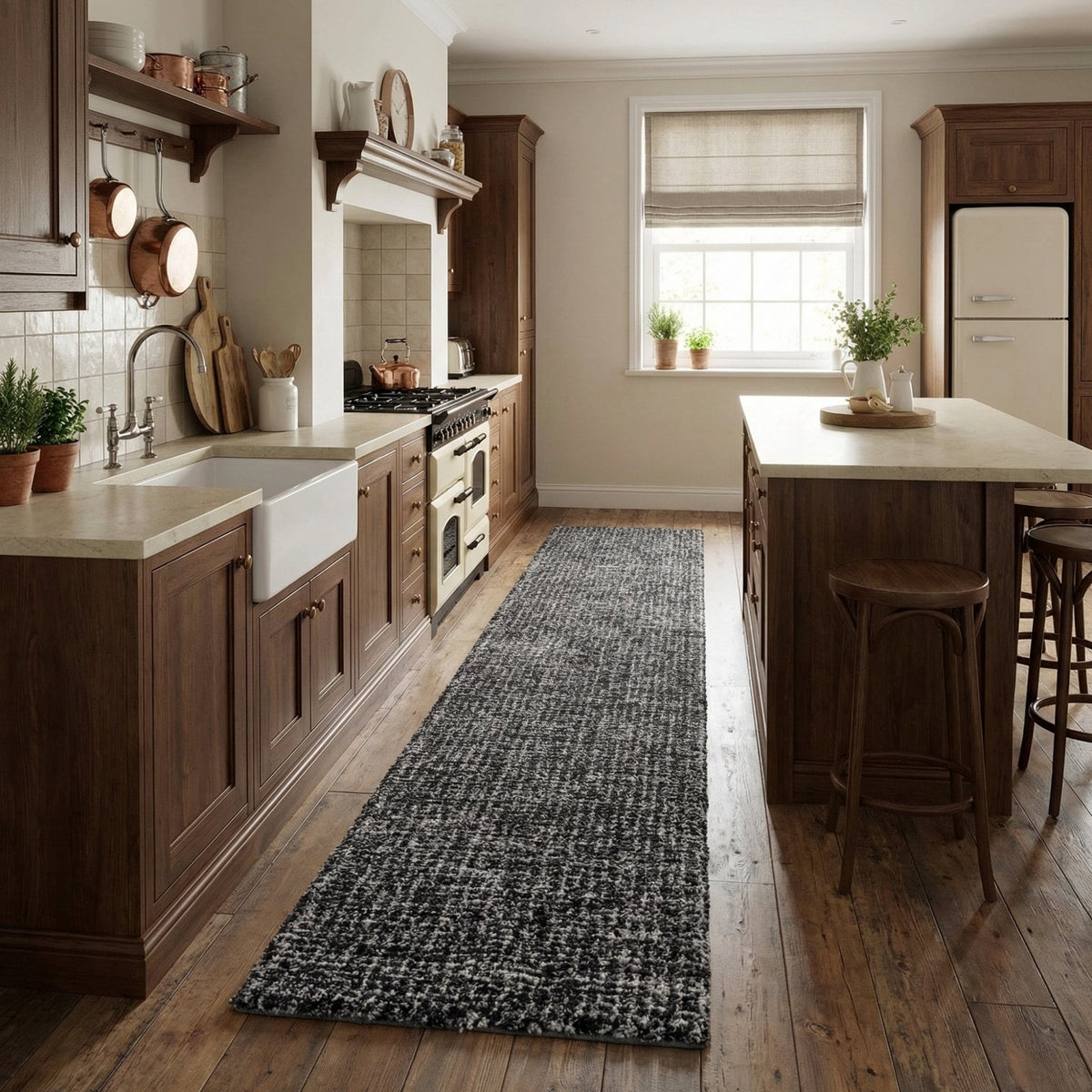 Mehari Dark Gray/Ivory 23160-8268 Kitchen Runner