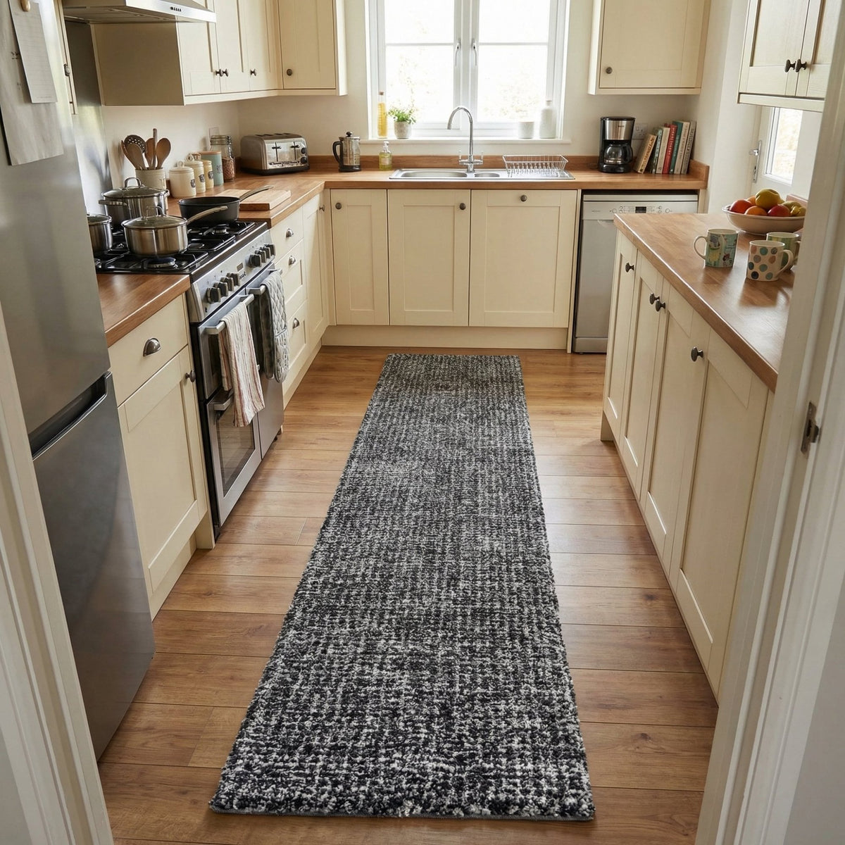 Mehari Dark Gray/Ivory 23160-8268 Kitchen Runner