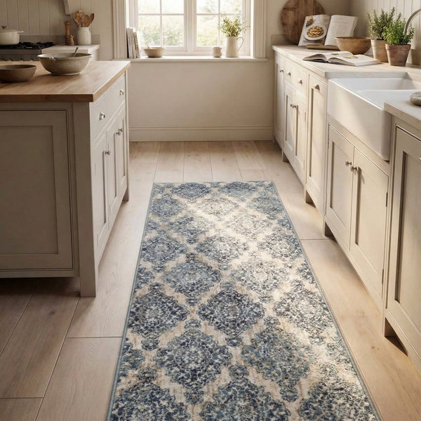 Melody Ivory/Blue 985015-117 Kitchen Runner