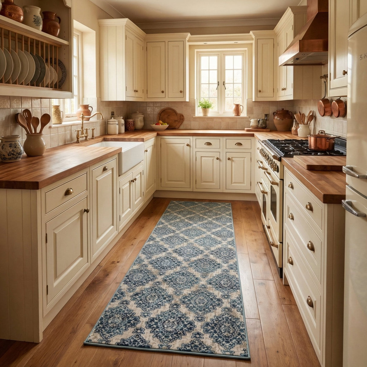 Melody Ivory/Blue 985015-117 Kitchen Runner
