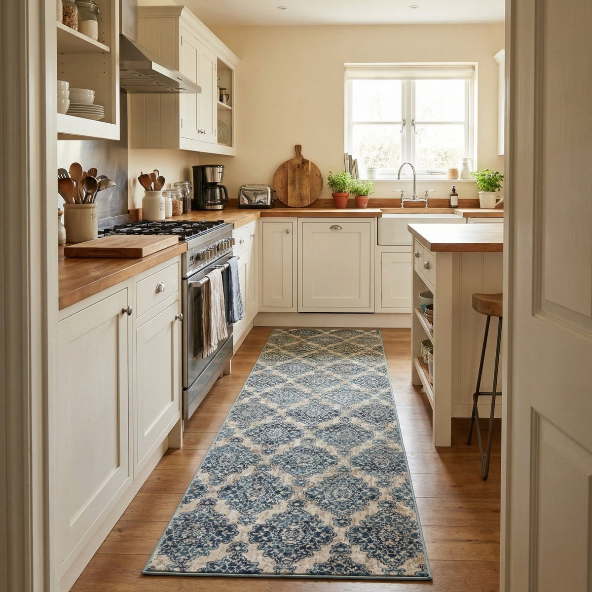 Melody Ivory/Blue 985015-117 Kitchen Runner