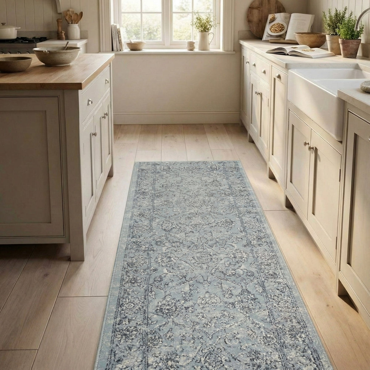 Ancient Garden Steel Blue/Cream 57136-4646 Kitchen Runner
