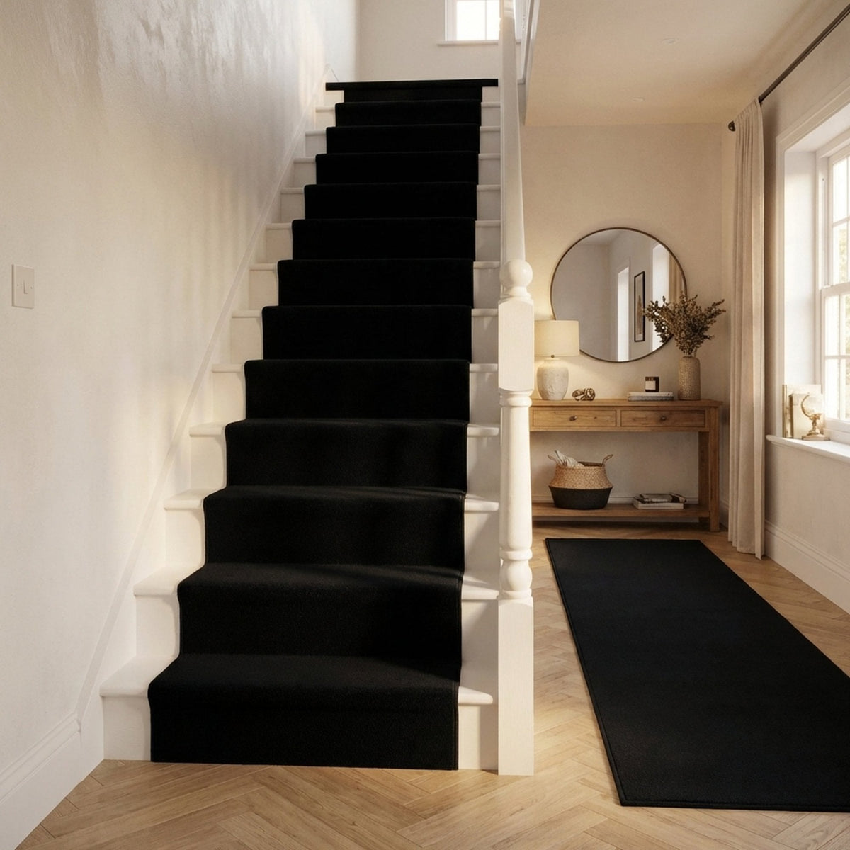 Plain Schwarz Treppenläufer