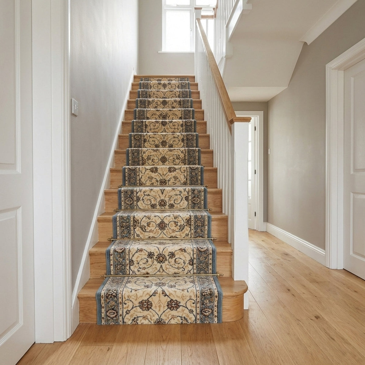 Ancient Garden Beige/Light Blue 57120-6454 Stair Runner
