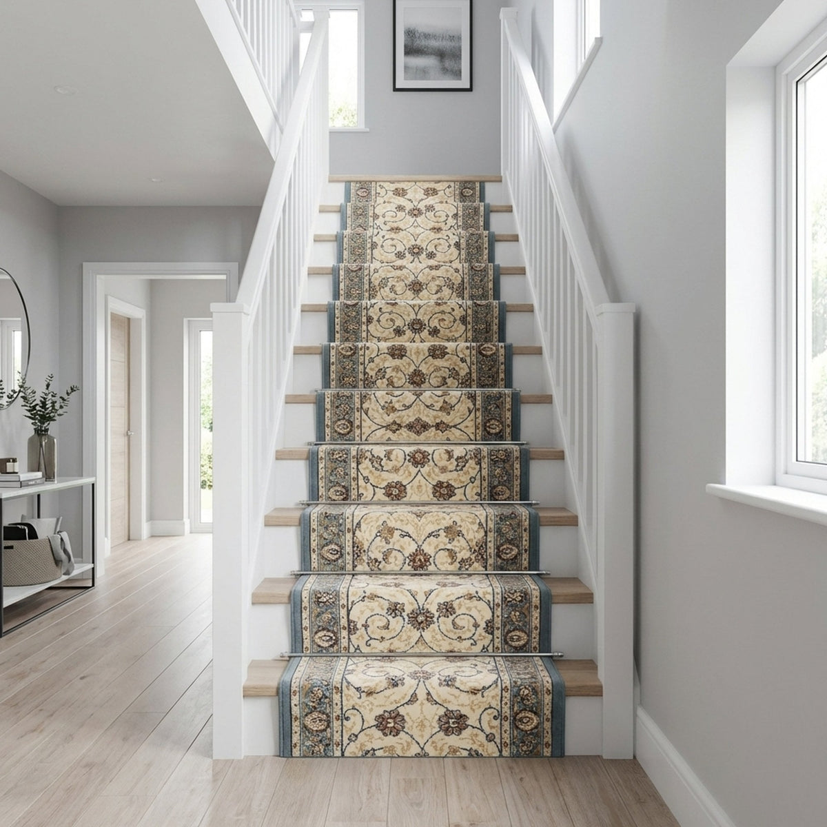 Ancient Garden Beige/Light Blue 57120-6454 Stair Runner