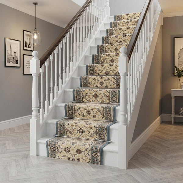 Ancient Garden Beige/Light Blue 57120-6454 Stair Runner