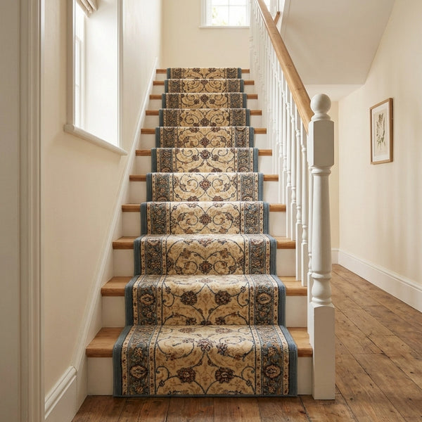 Ancient Garden Beige/Light Blue 57120-6454 Stair Runner