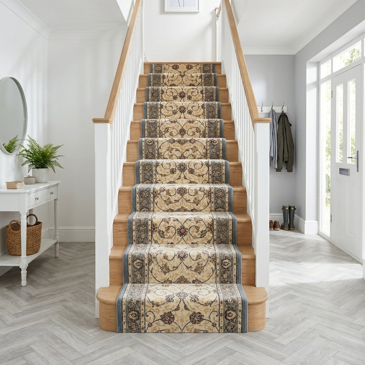 Ancient Garden Beige/Light Blue 57120-6454 Stair Runner