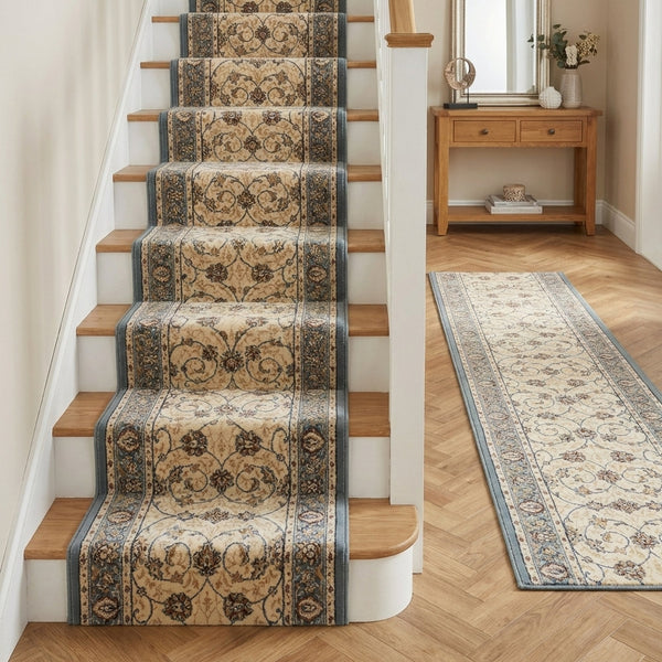 Ancient Garden Beige/Light Blue 57120-6454 Stair Runner