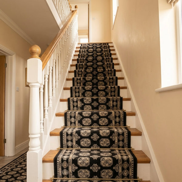 Ancient Garden Black/Ivory 57102-3636 Stair Runner