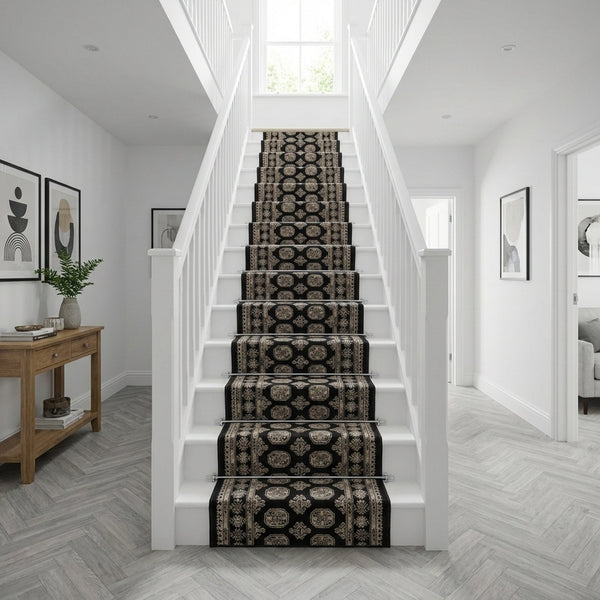 Ancient Garden Black/Ivory 57102-3636 Stair Runner