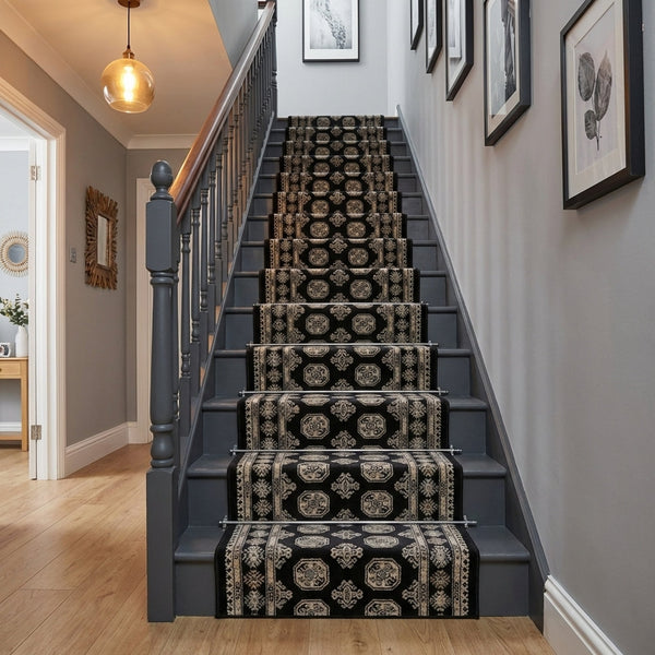 Ancient Garden Black/Ivory 57102-3636 Stair Runner