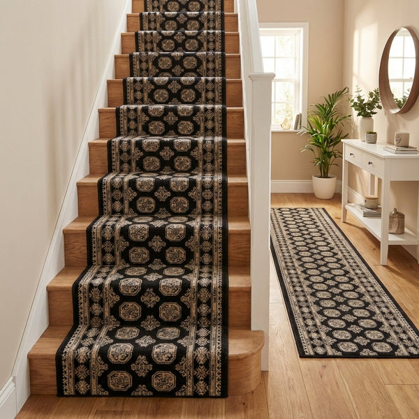 Ancient Garden Black/Ivory 57102-3636 Stair Runner