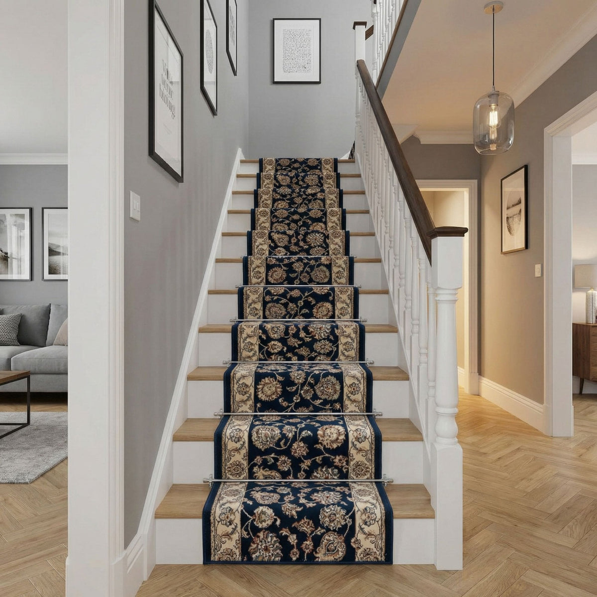 Ancient Garden Blue/Ivory 57365-3464 Stair Runner