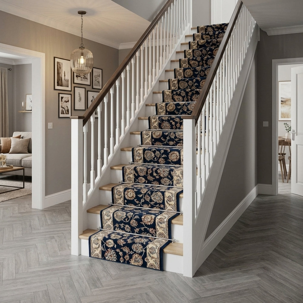Ancient Garden Blue/Ivory 57365-3464 Stair Runner