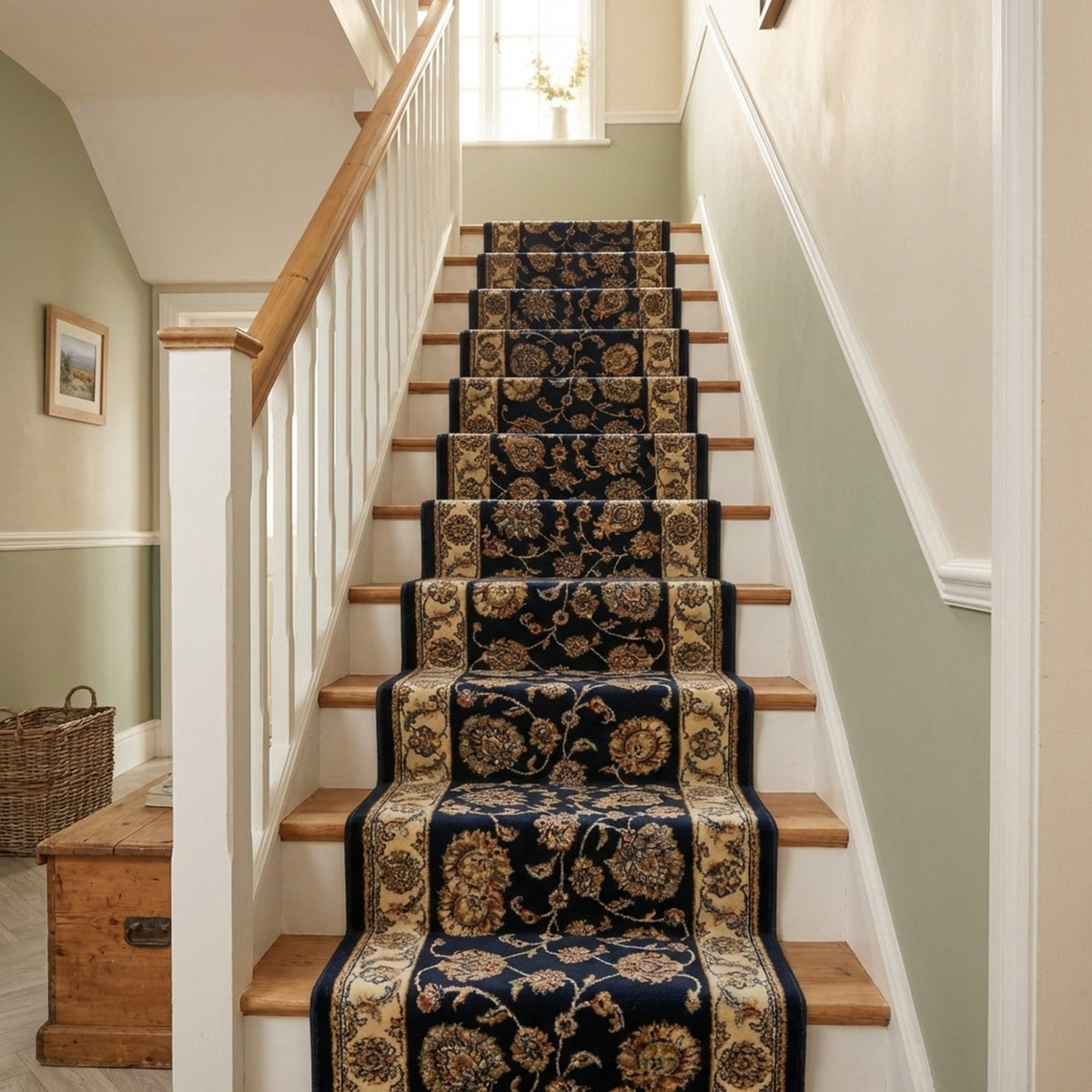 Ancient Garden Blue/Ivory 57365-3464 Stair Runner