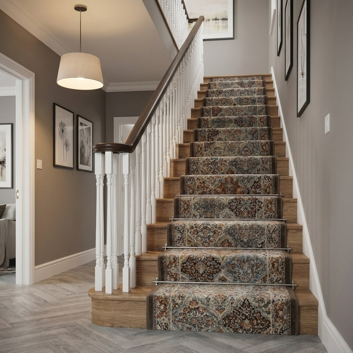 Ancient Garden Brown/Blue 57008-3235 Stair Runner