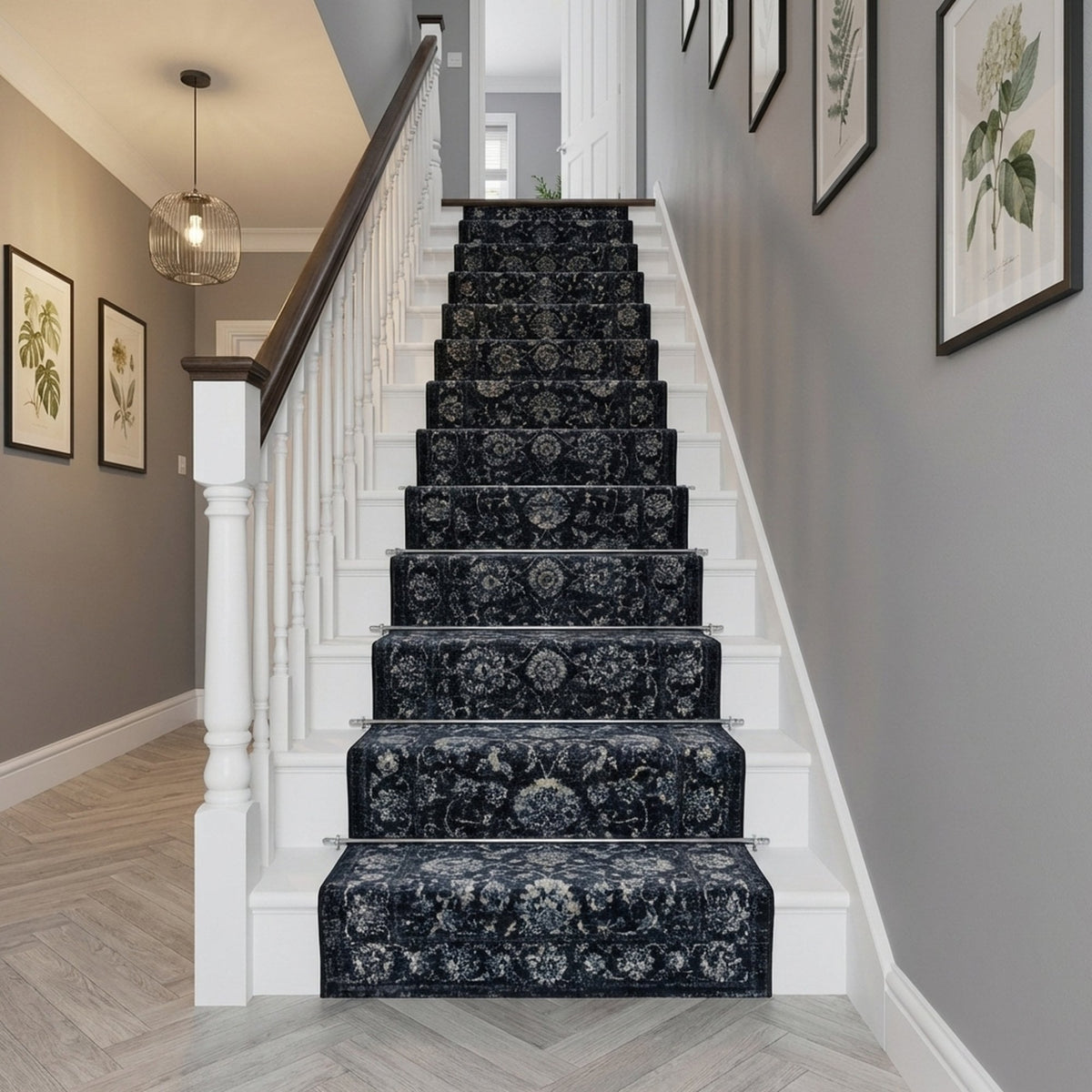 Ancient Garden Charcoal/Silver 57126-3636 Stair Runner
