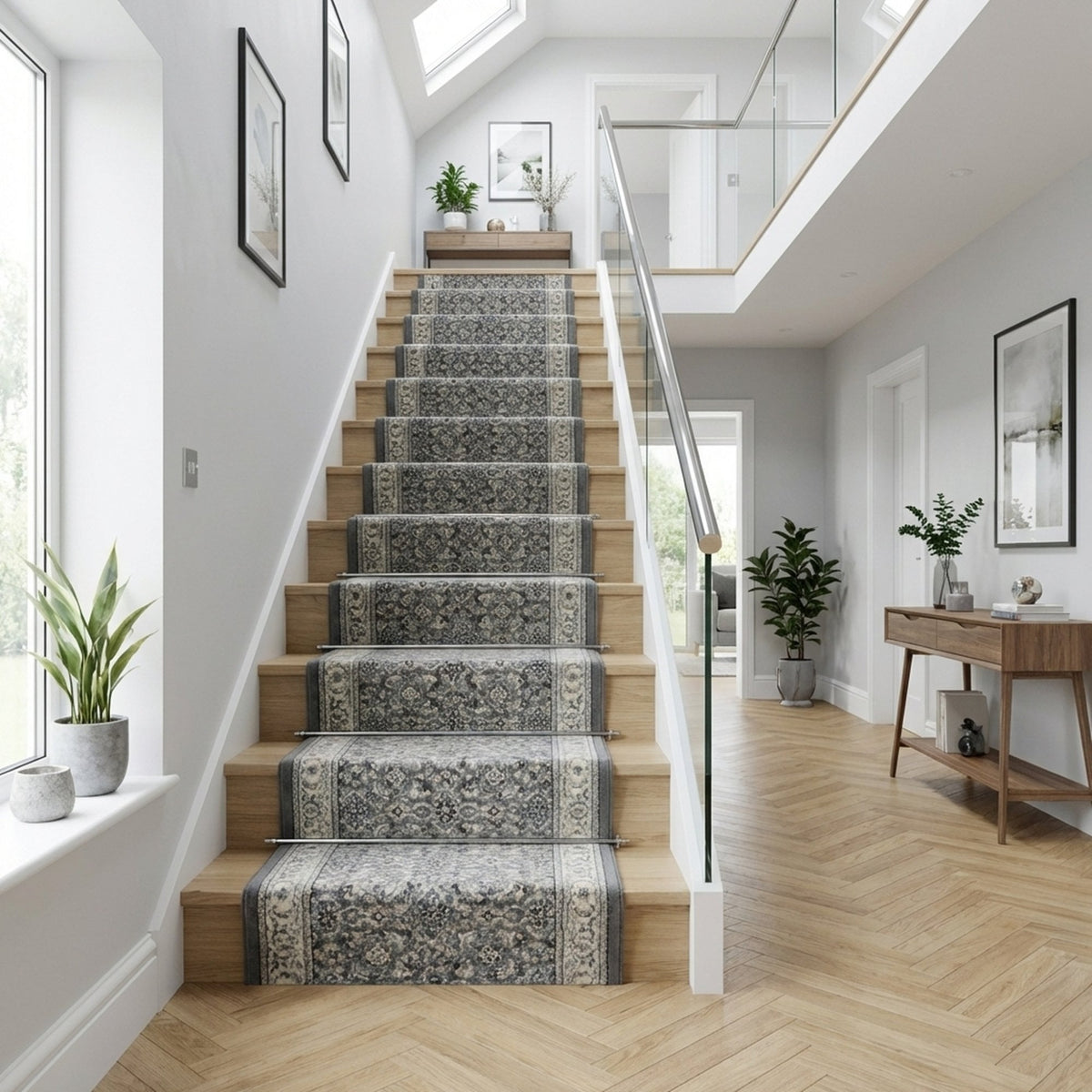 Ancient Garden Gray/Cream 57011-5666 Stair Runner