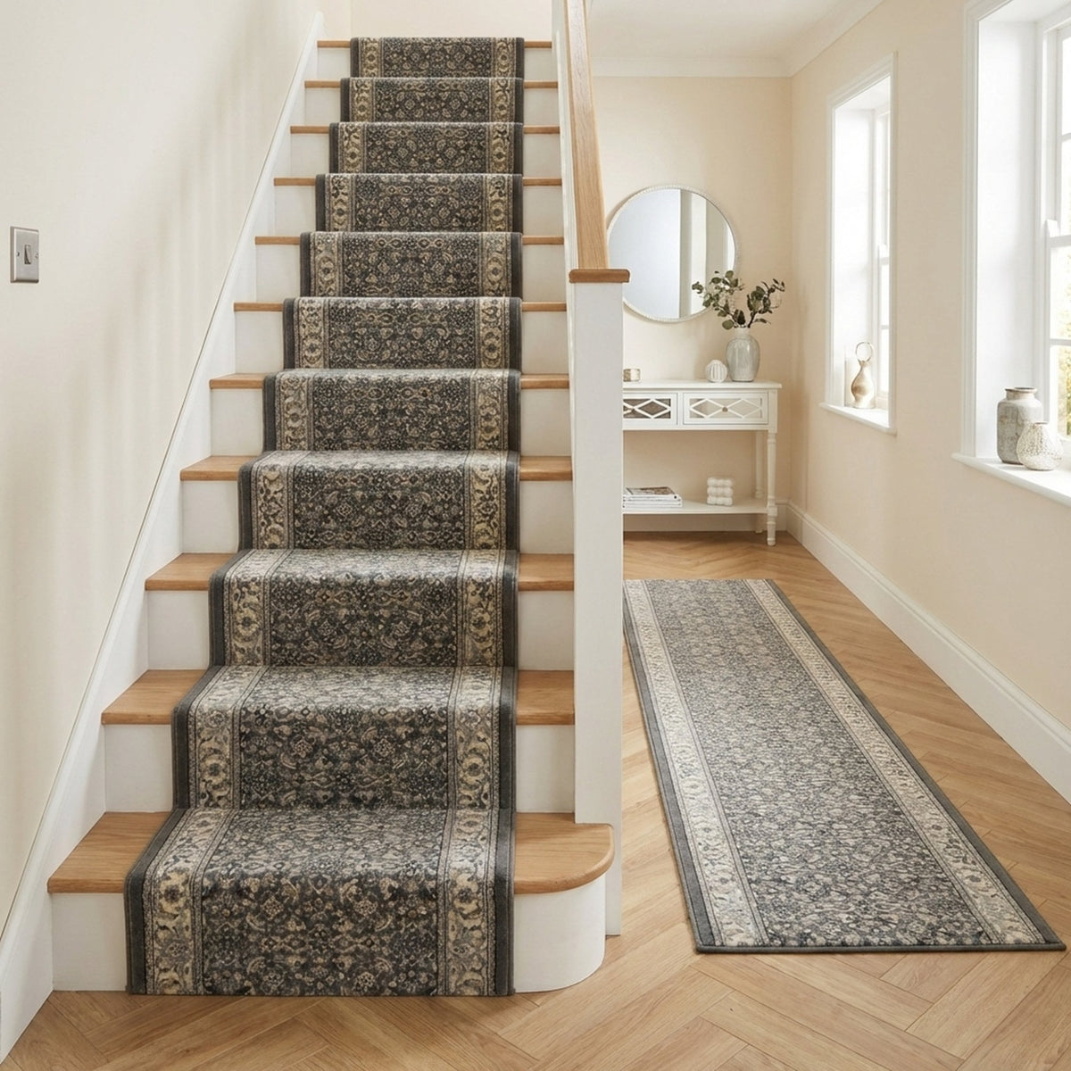 Ancient Garden Gray/Cream 57011-5666 Stair Runner