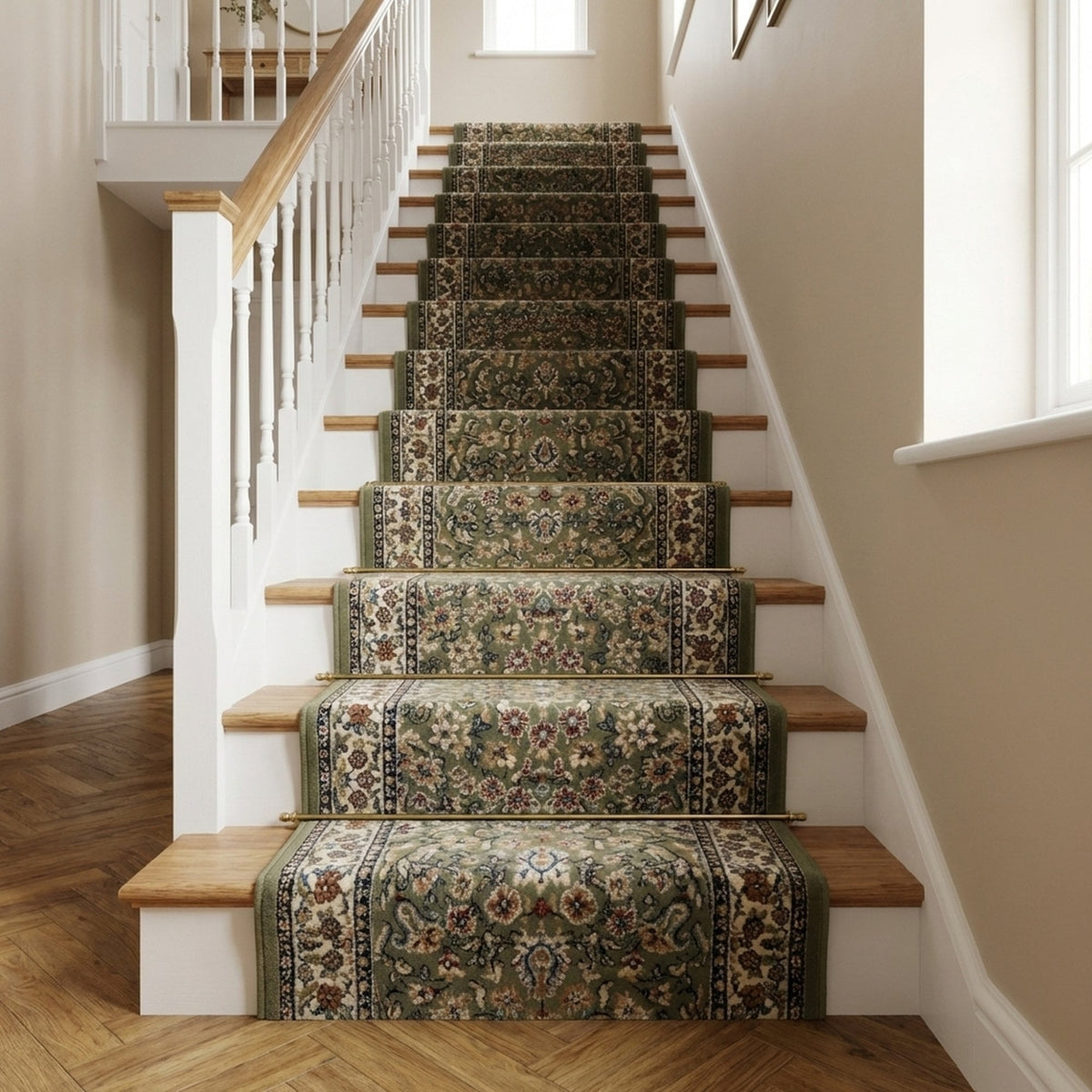Ancient Garden Green/Ivory 57078-4444 Stair Runner