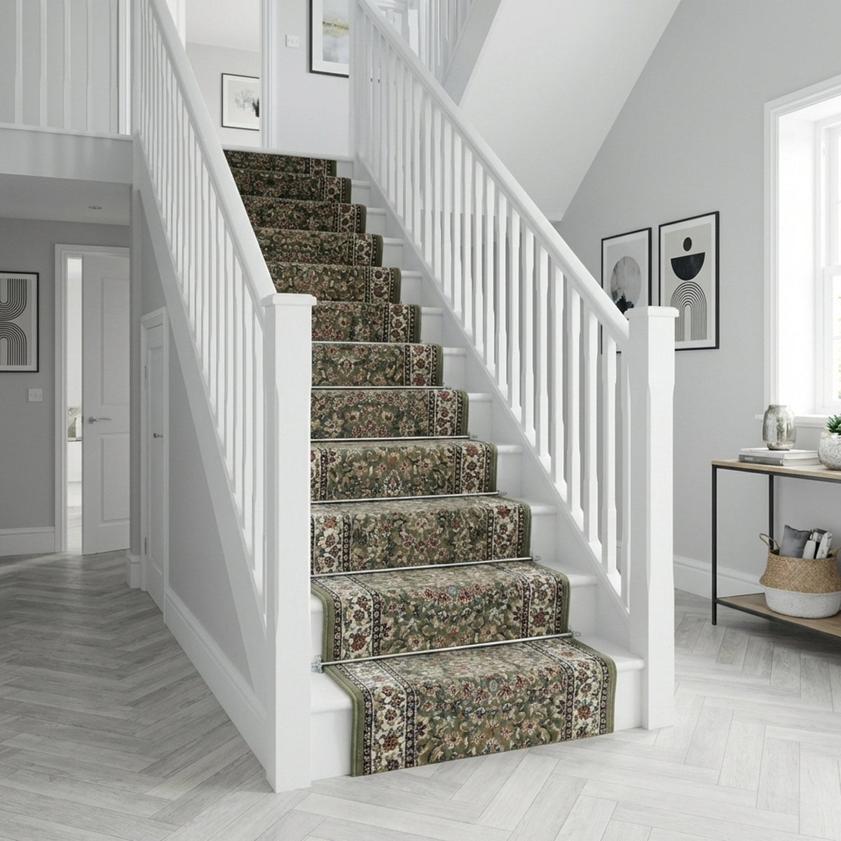 Ancient Garden Green/Ivory 57078-4444 Stair Runner