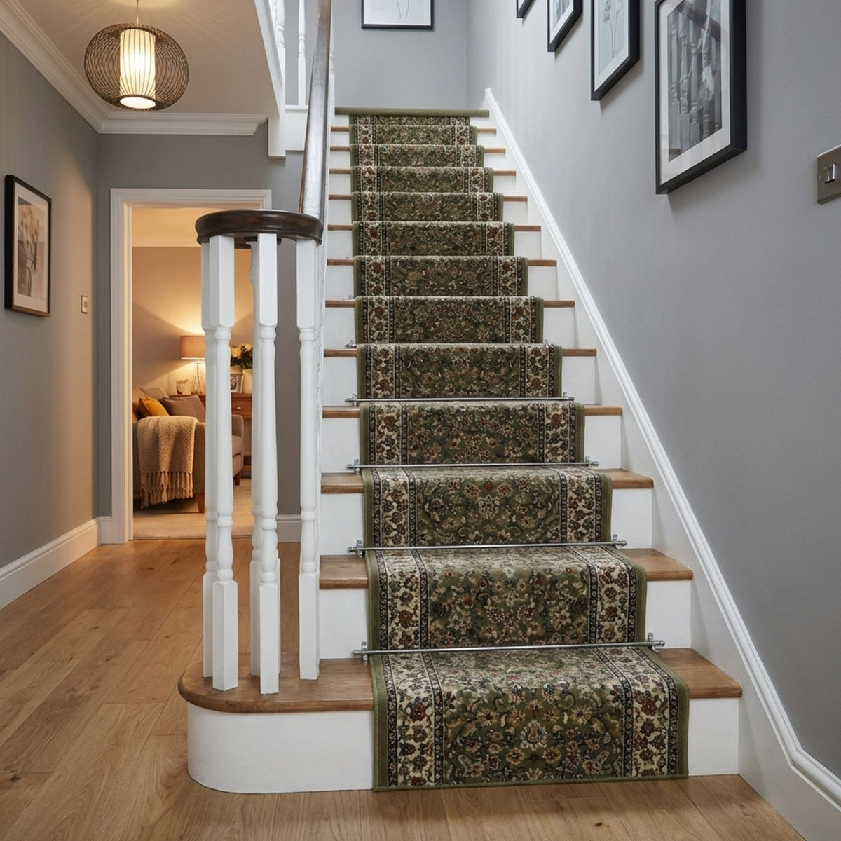 Ancient Garden Green/Ivory 57078-4444 Stair Runner
