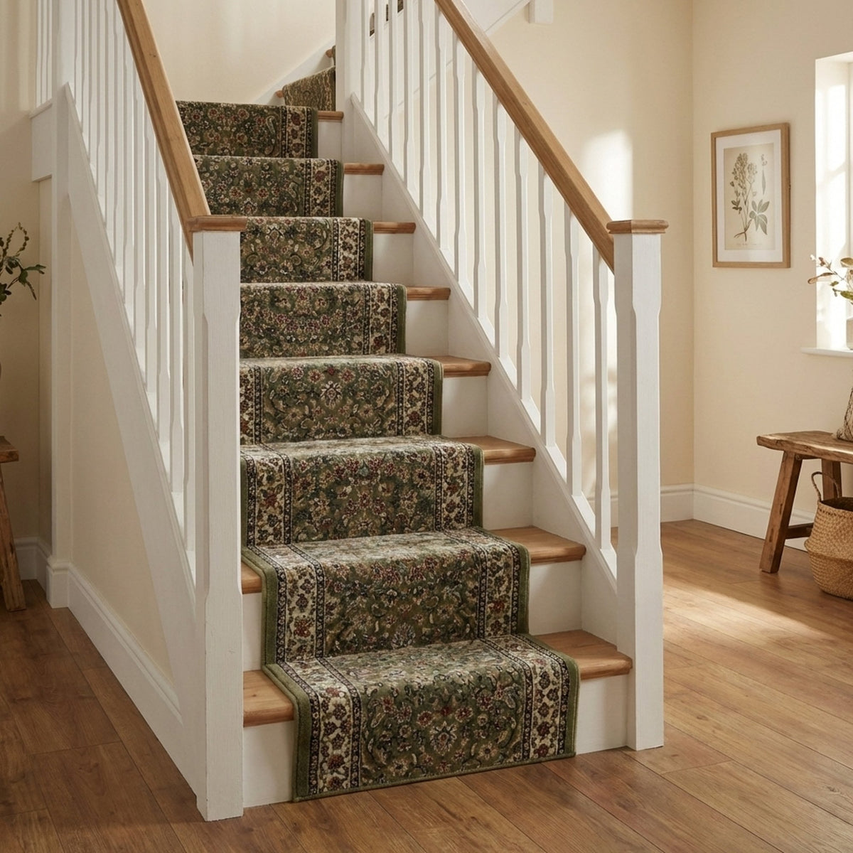 Ancient Garden Green/Ivory 57078-4444 Stair Runner
