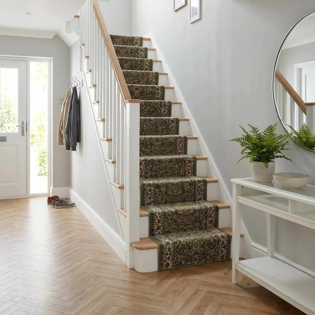 Ancient Garden Green/Ivory 57078-4444 Stair Runner