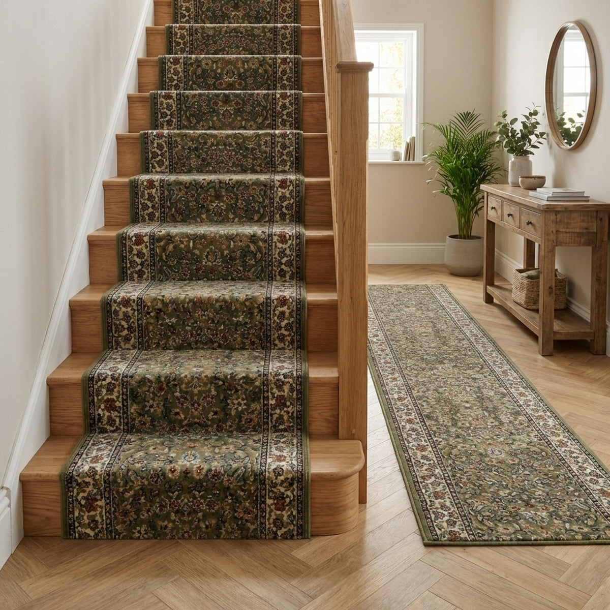 Ancient Garden Green/Ivory 57078-4444 Stair Runner