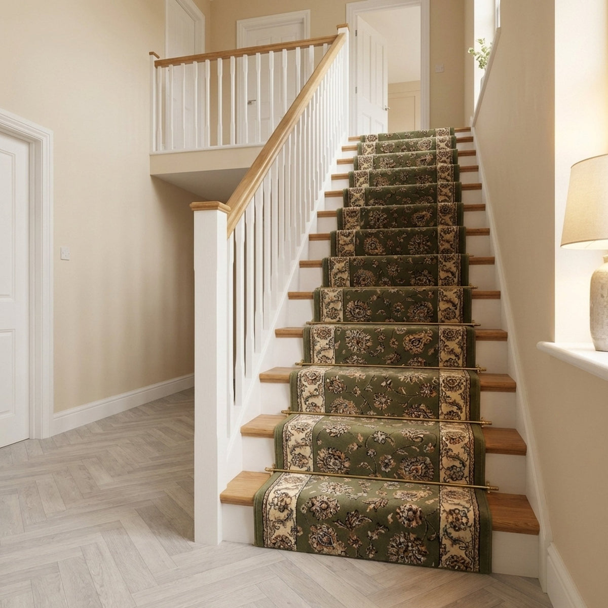 Ancient Garden Green/Ivory 57365-4464 Stair Runner