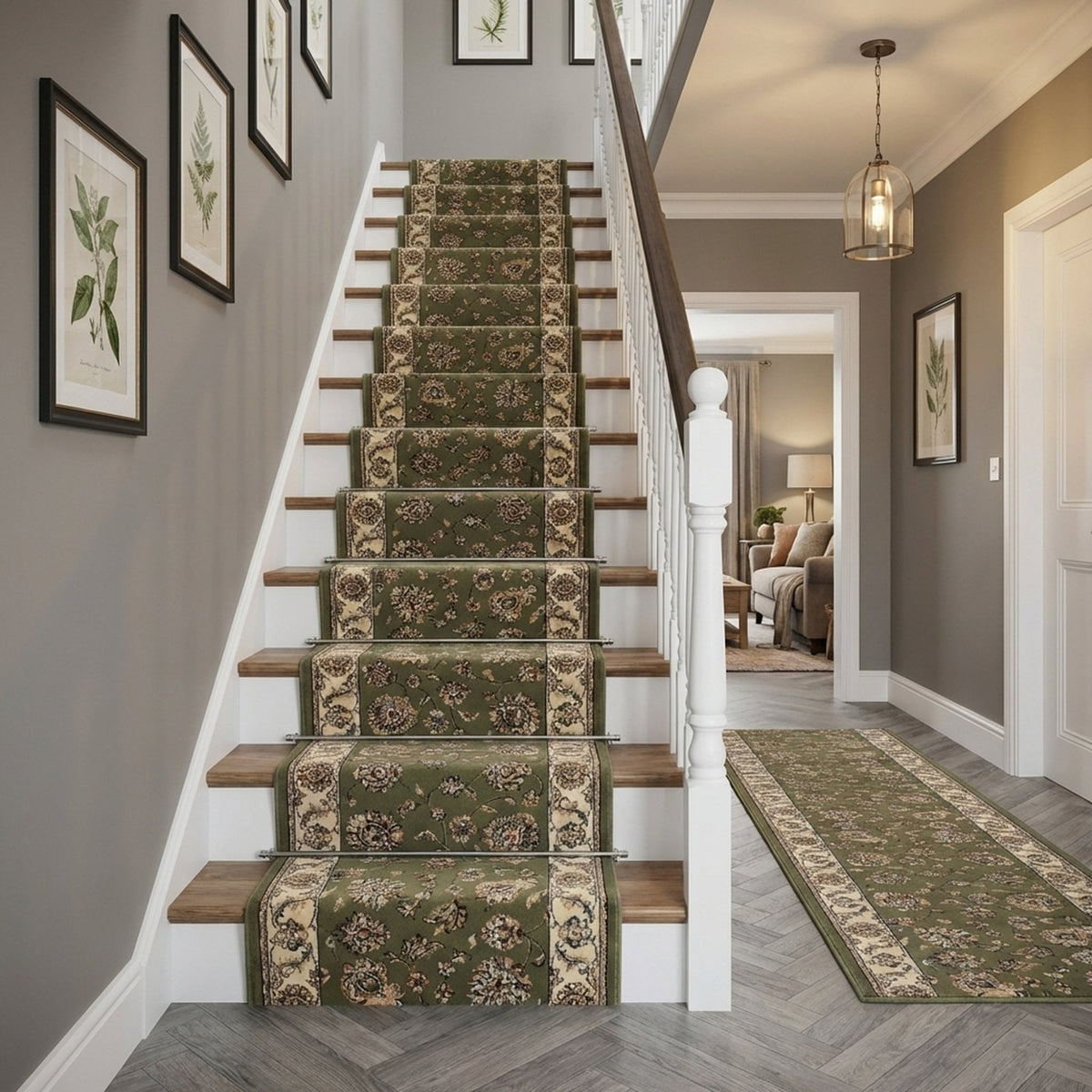 Ancient Garden Green/Ivory 57365-4464 Stair Runner