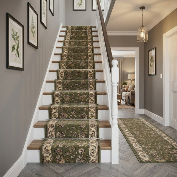 Ancient Garden Green/Ivory 57365-4464 Stair Runner