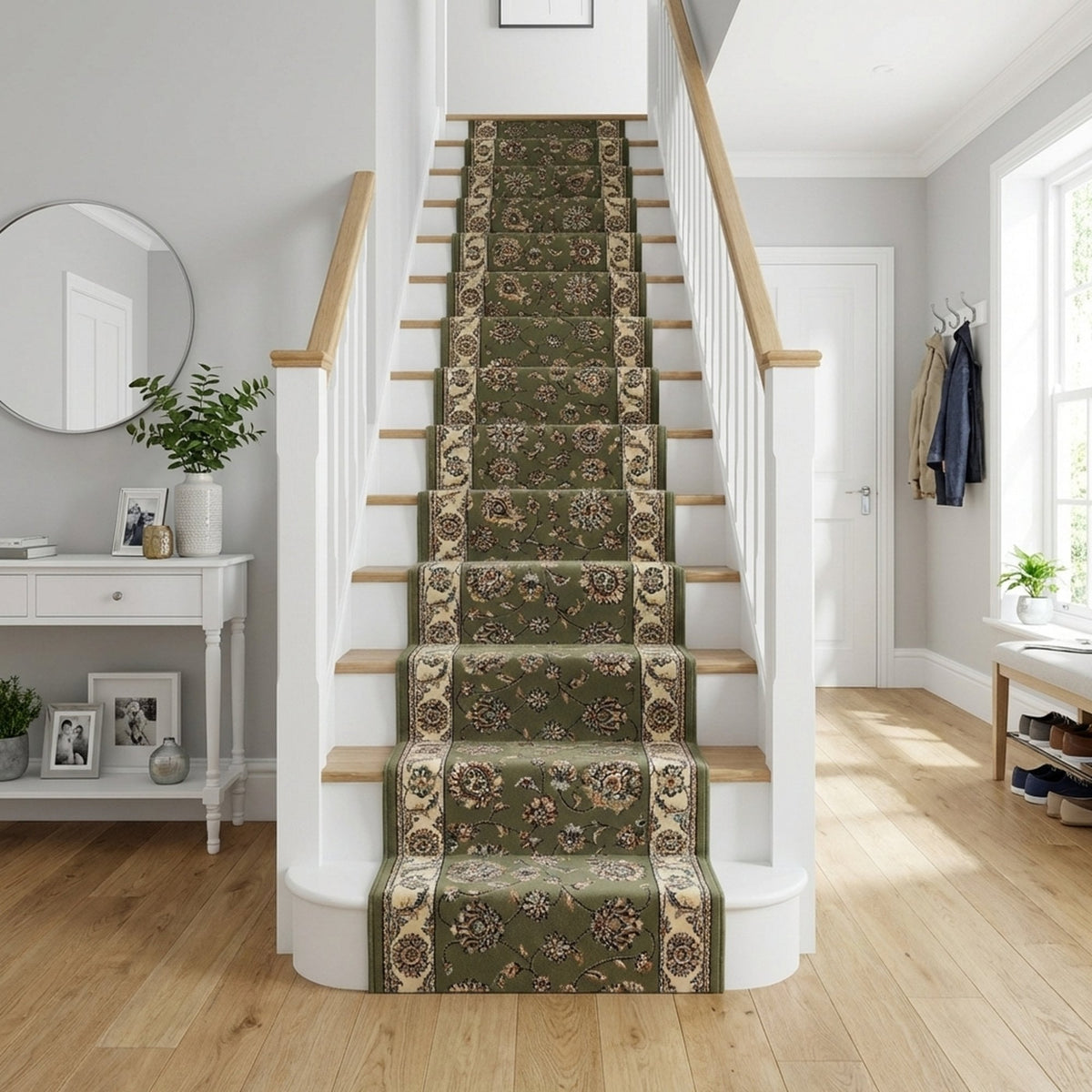 Ancient Garden Green/Ivory 57365-4464 Stair Runner