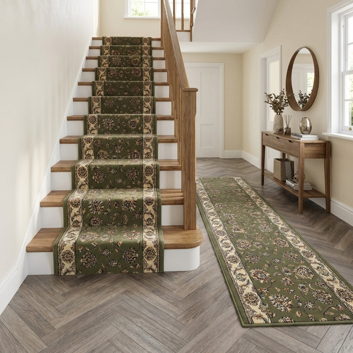 Ancient Garden Green/Ivory 57365-4464 Stair Runner