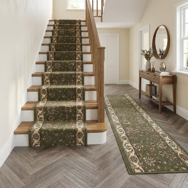 Ancient Garden Green/Ivory 57365-4464 Stair Runner