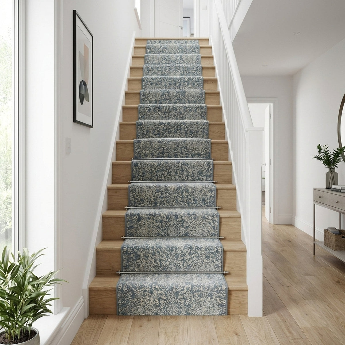 Ancient Garden Light Blue 57162-4666 Stair Runner