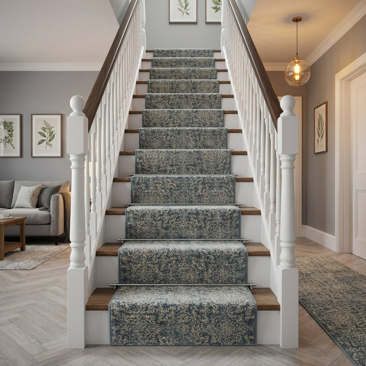 Ancient Garden Light Blue 57162-4666 Stair Runner