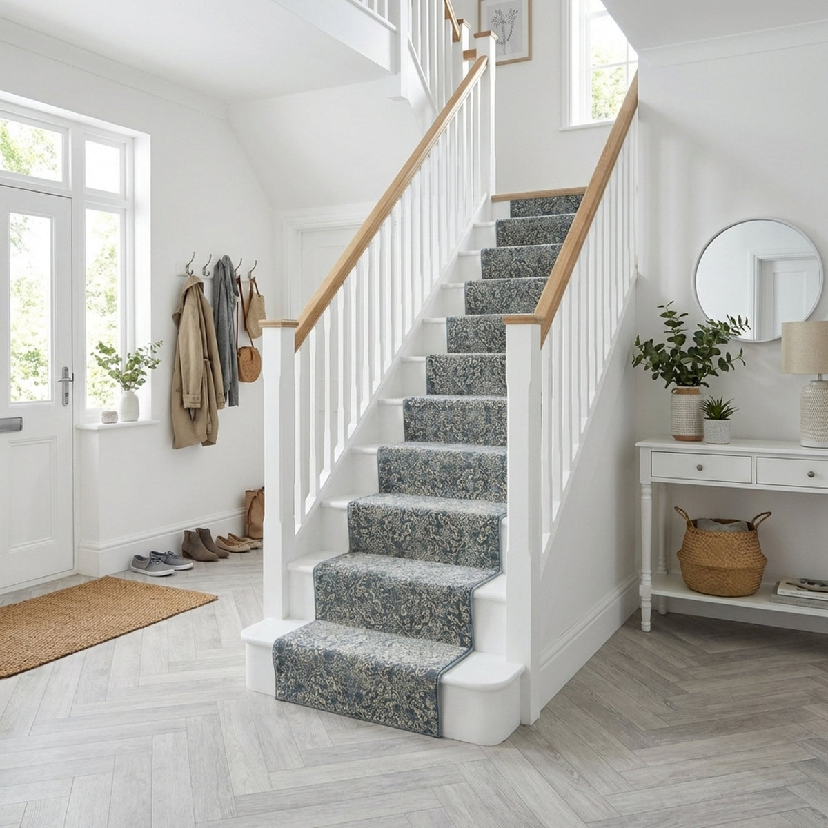 Ancient Garden Light Blue 57162-4666 Stair Runner