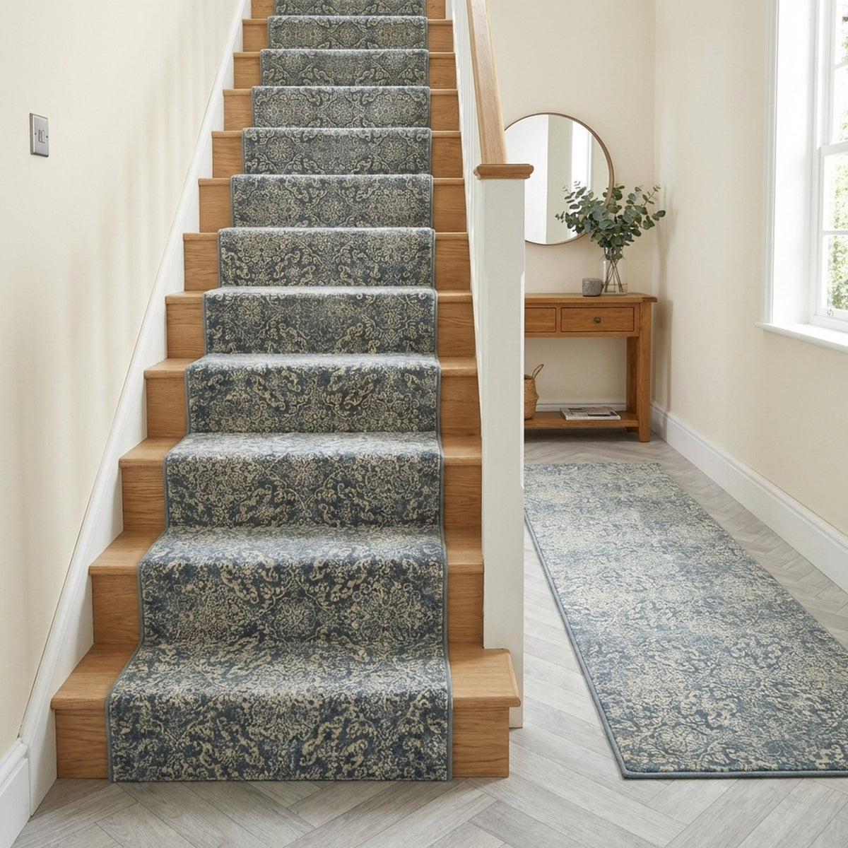 Ancient Garden Light Blue 57162-4666 Stair Runner