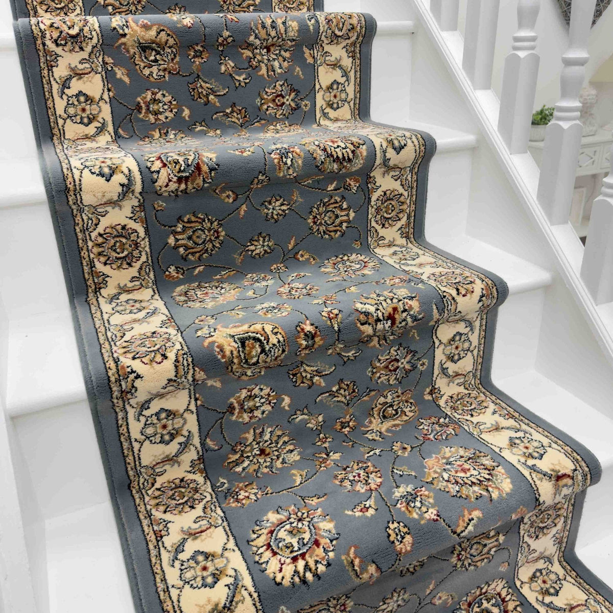 Ancient Garden Light Blue/Ivory 57365-5464 Stair Runner