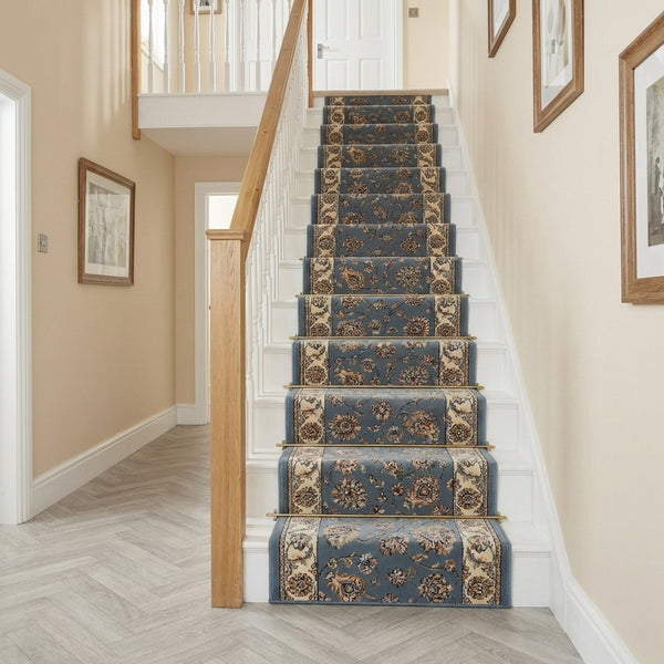 Ancient Garden Light Blue/Ivory 57365-5464 Stair Runner