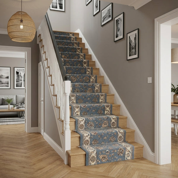 Ancient Garden Light Blue/Ivory 57365-5464 Stair Runner
