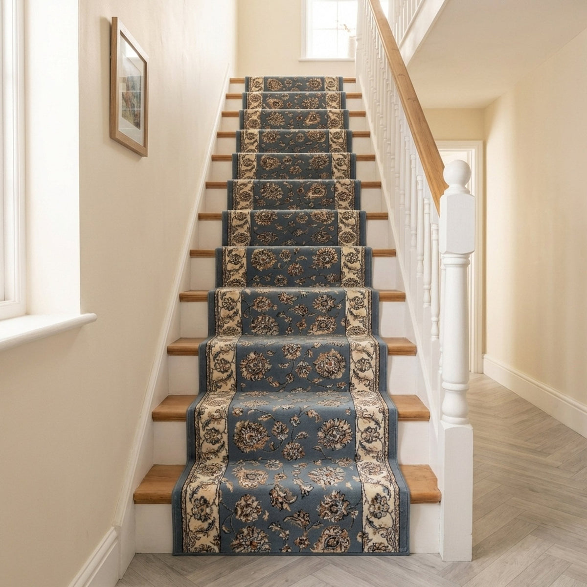 Ancient Garden Light Blue/Ivory 57365-5464 Stair Runner