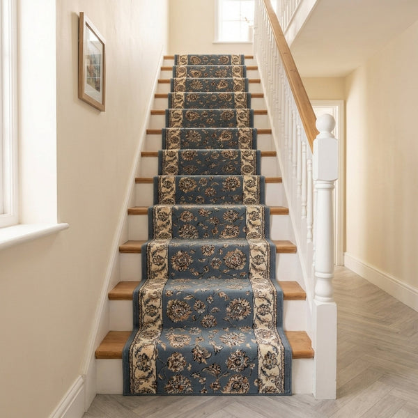 Ancient Garden Light Blue/Ivory 57365-5464 Stair Runner