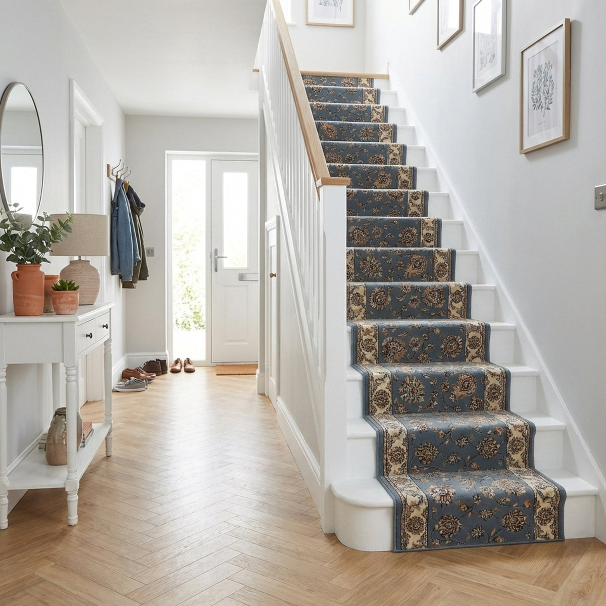 Ancient Garden Light Blue/Ivory 57365-5464 Stair Runner